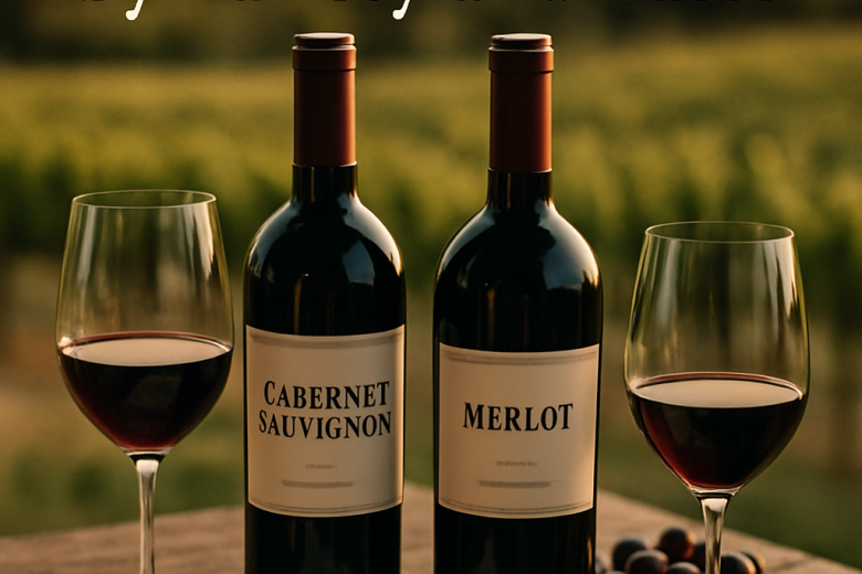 Elegant still life showcasing premium wine selection with Cabernet Sauvignon and Merlot bottles, wine
