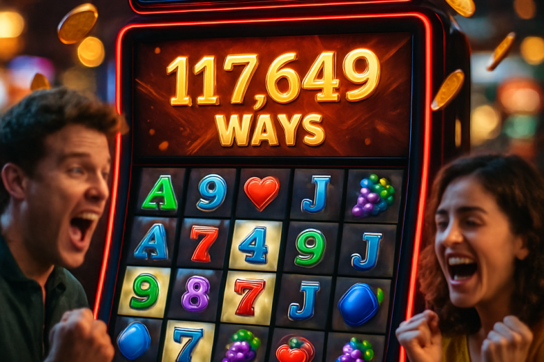 An illustrative representation of Megaways slot mechanics, showcasing 6 reels with varying symbols and