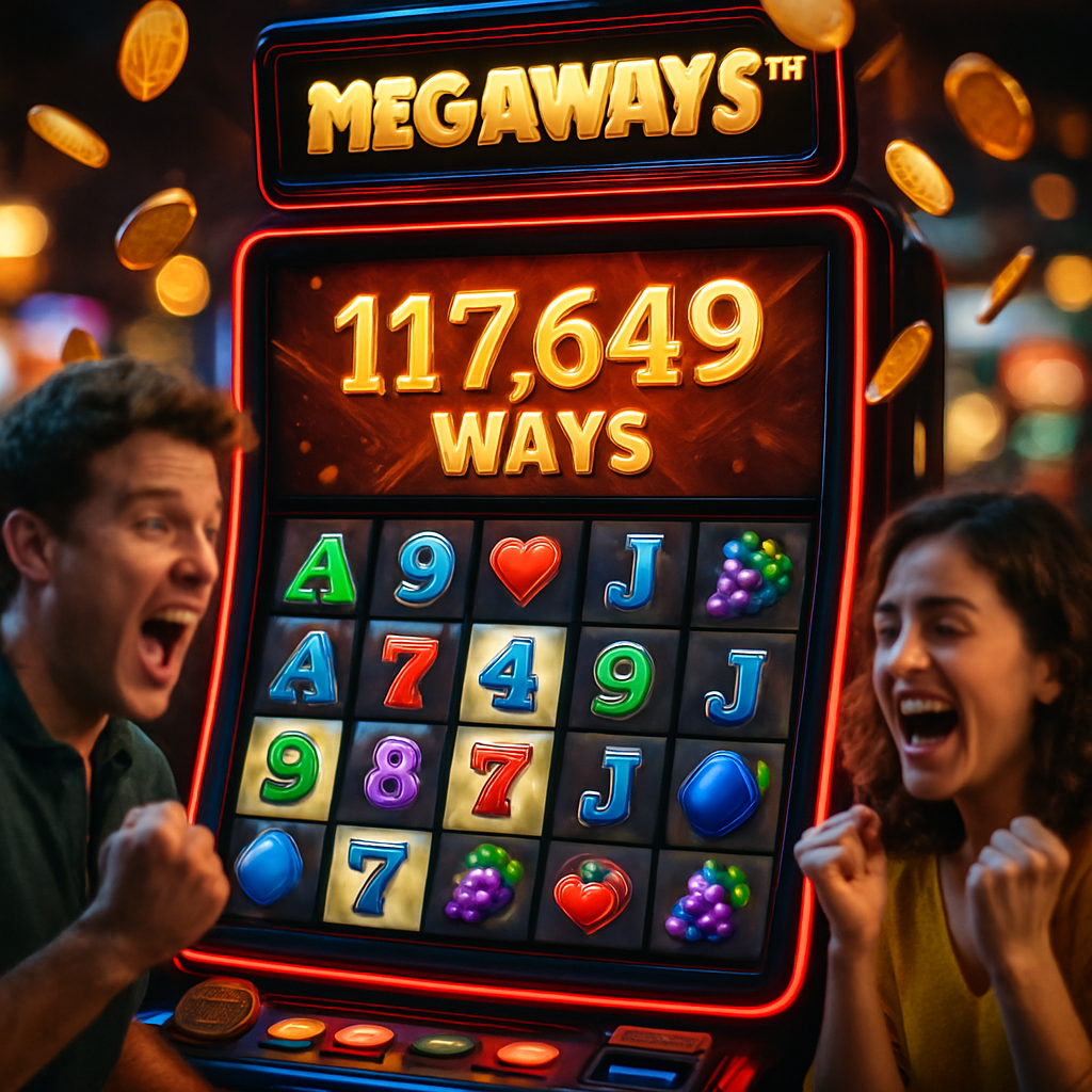An illustrative representation of Megaways slot mechanics, showcasing 6 reels with varying symbols and